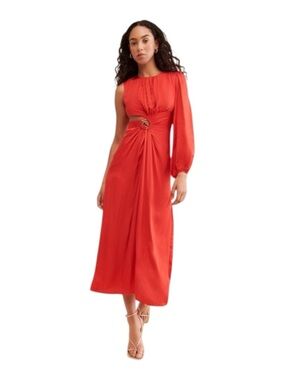 FARM Rio Red One-Shoulder Maxi Cutout Dress Long Sleeve Small